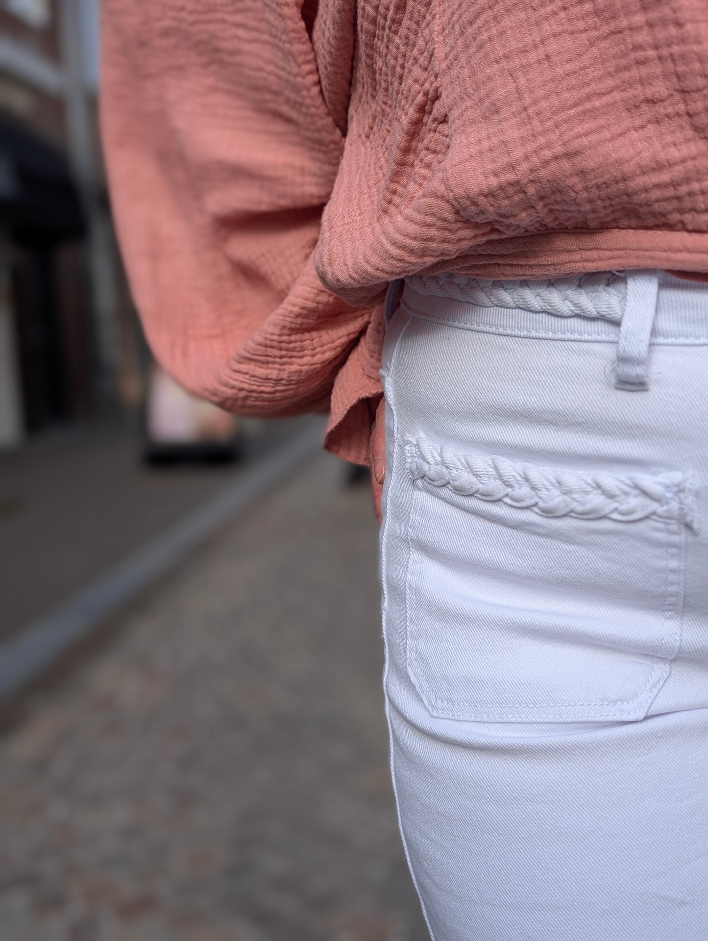 Wide leg vlecht detail jeans - Wit