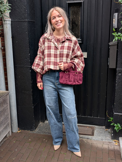 Bo ruiten blouse - Bordeaux rood / ecru