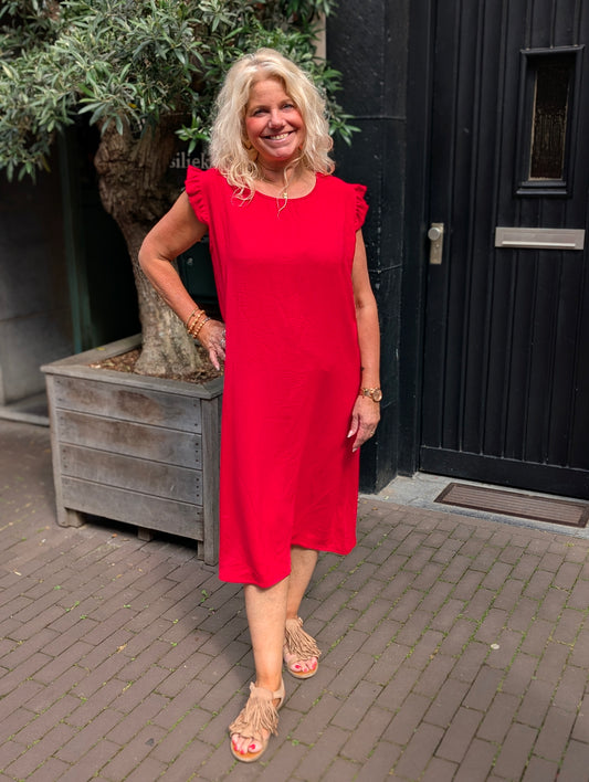 Debbie jurk met knopen aan de achterkant - Rood