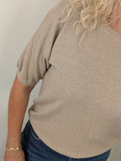Sparkle knit top korte mouw - Zand