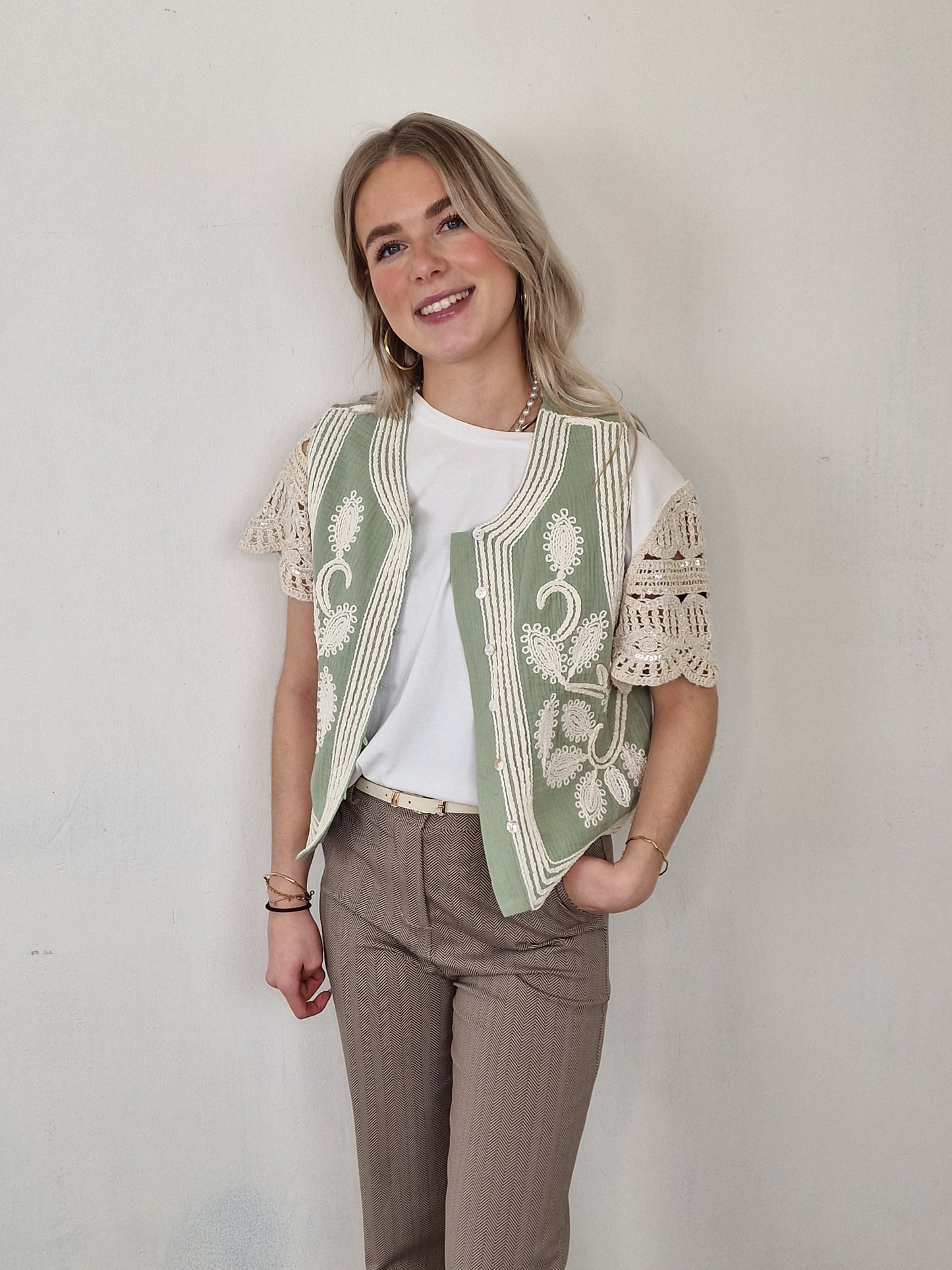 Jip gilet - Mint groen/ creme