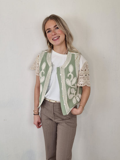 Jip gilet - Mint groen/ creme