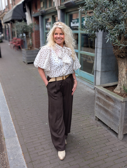 Sasi wide leg pantalon met riem - Bruin