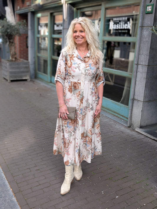 Flower dress Fayenne - Beige/Bruin