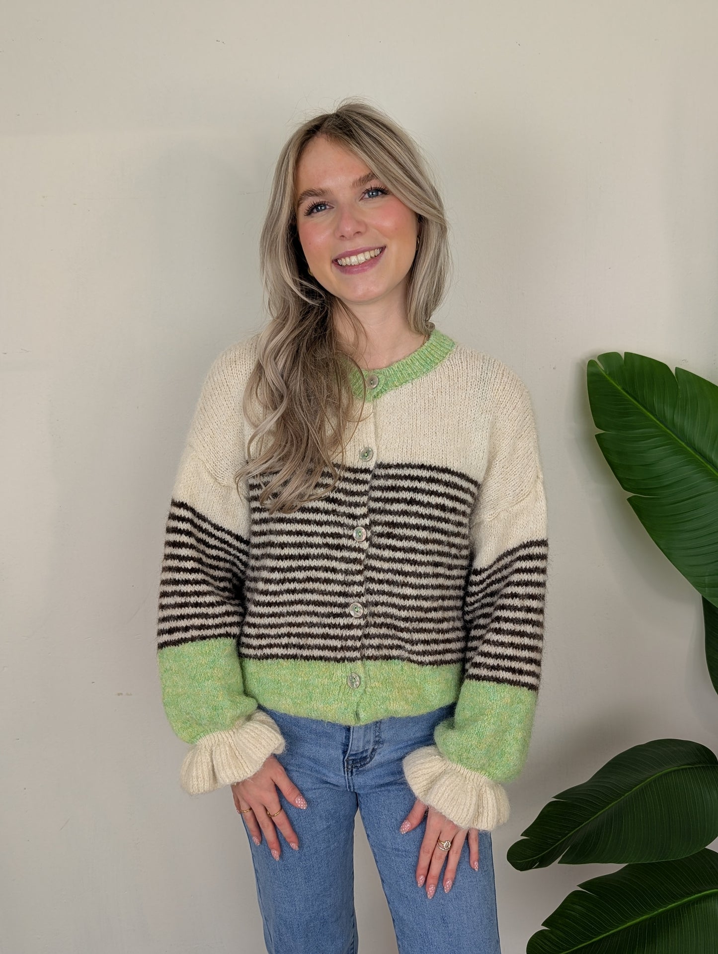 Gestreept colour block vest Evy - Groen