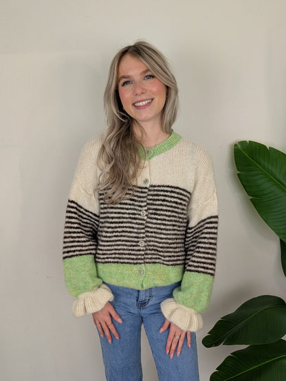 Gestreept colour block vest Evy - Groen