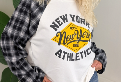 New york shirt met ruitjes mouw - Wit / zwart