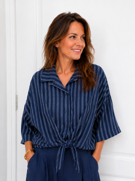 Sannie streep blouse - Blauw/ wit