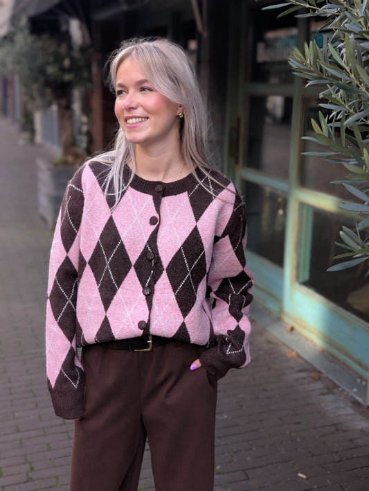 Geruit vest Fayenna - Roze/Bruin