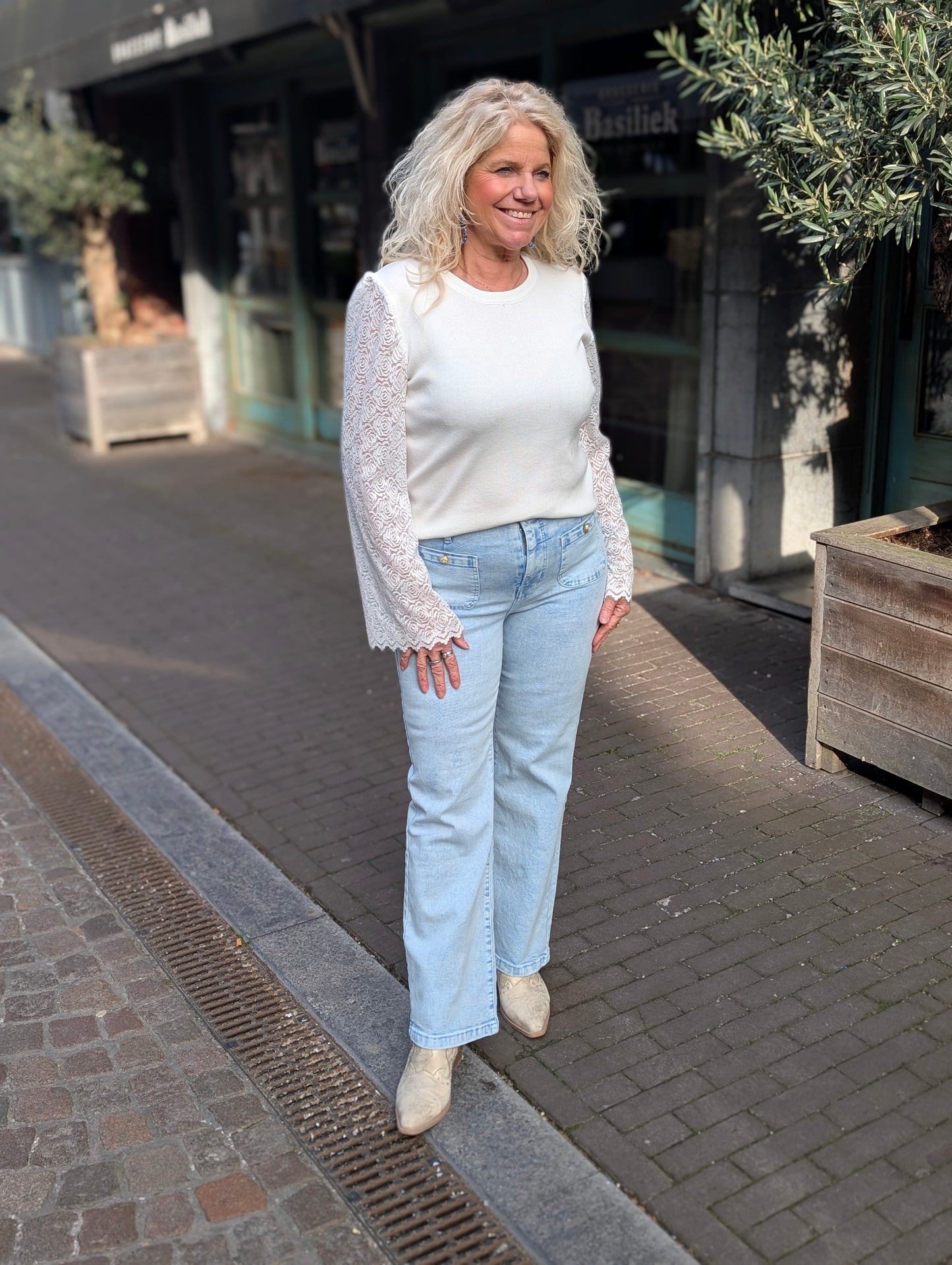 Wide leg jeans washed Renske - Blauw