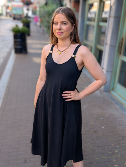 Fay jurk met goud detail - Zwart