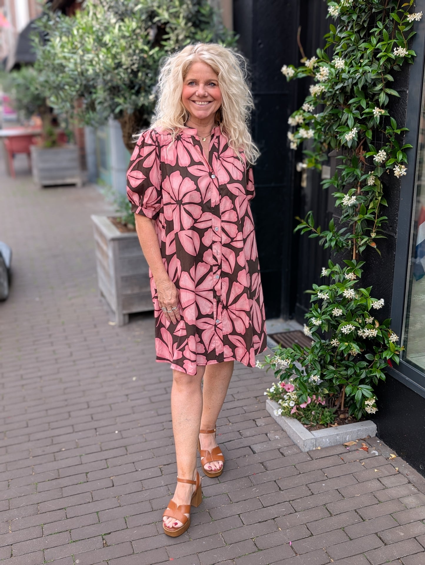 Ladi flower jurk - Bruin / roze