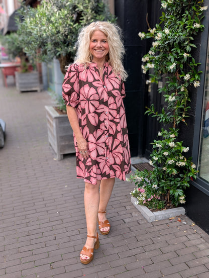 Ladi flower jurk - Bruin / roze
