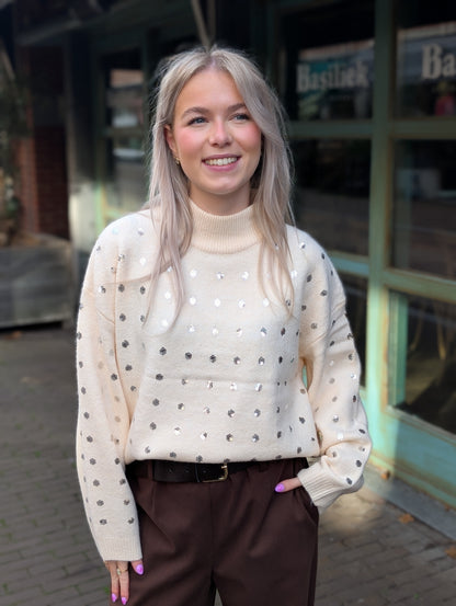 Glitter dots sweater - Ecru/Zilver