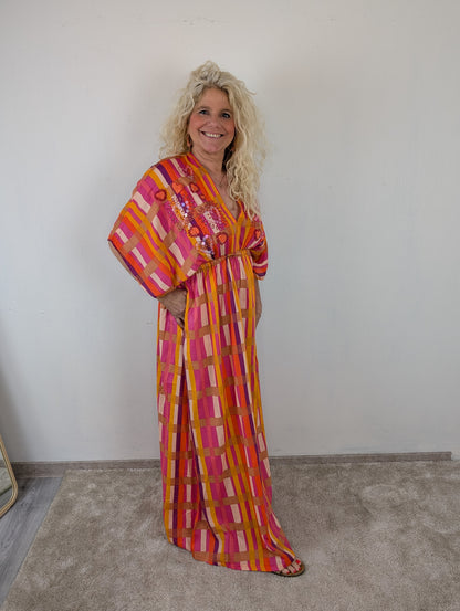 Thara boho dress - Roze/ orange