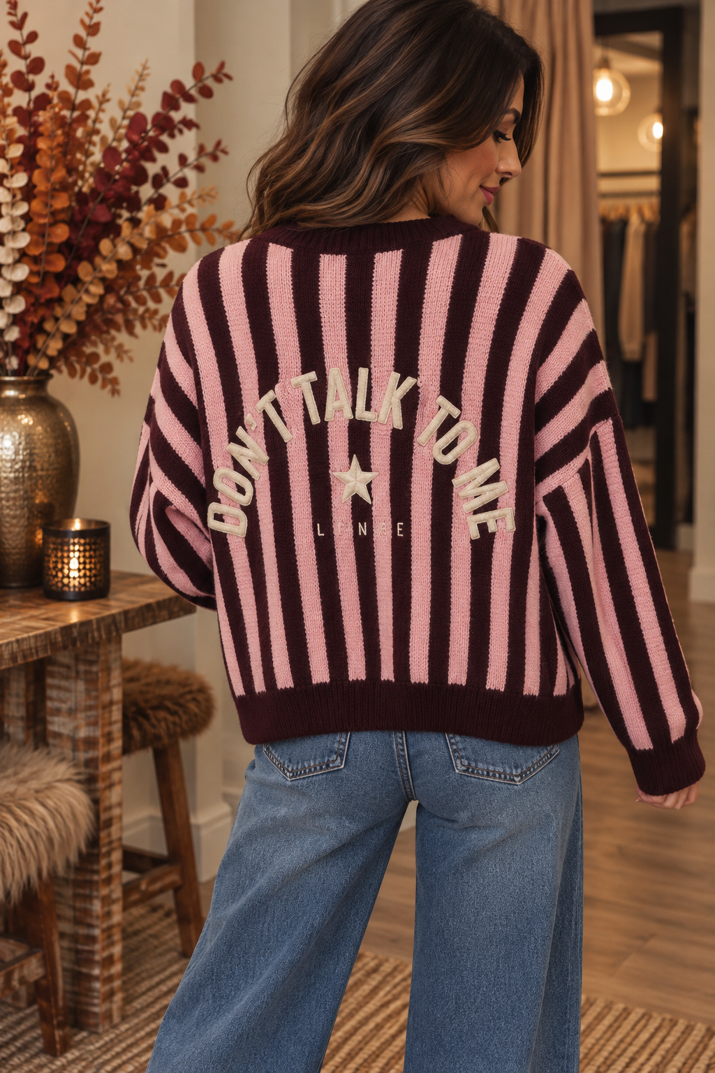 Sammy streep vest met opdruk - Roze / bordeaux