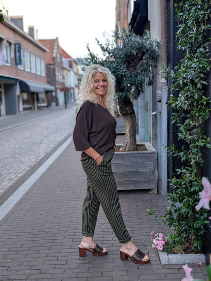 Lay streep pantalon met riem - Groen / zwart