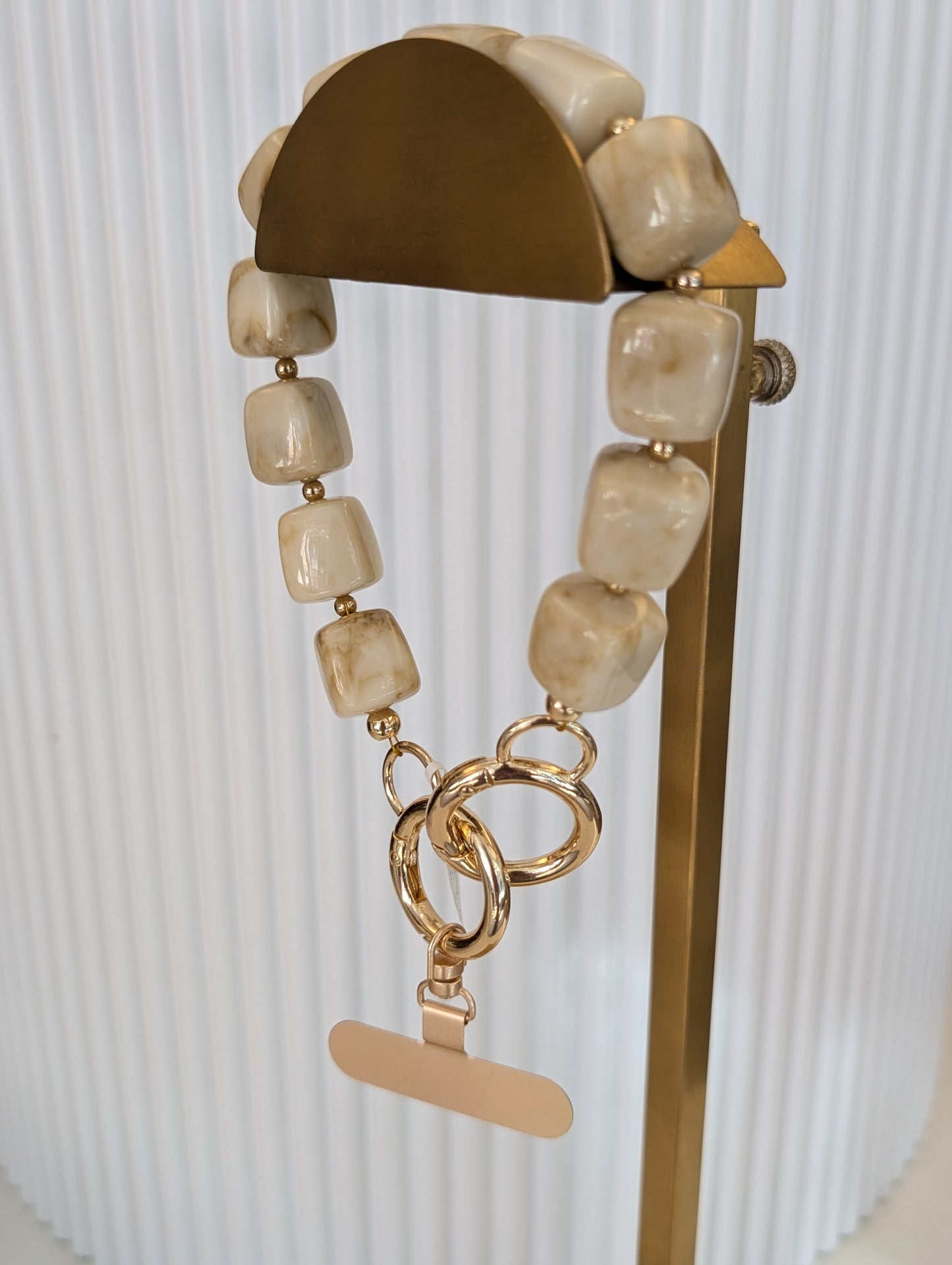 Telefoon koord vierkante kralen - Beige / goud