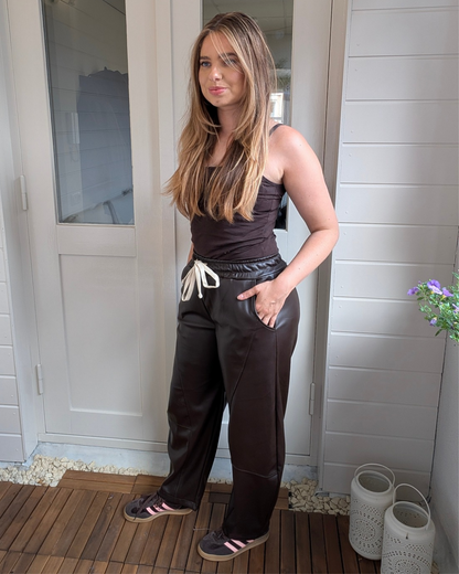 Balloon leather look broek - Bruin