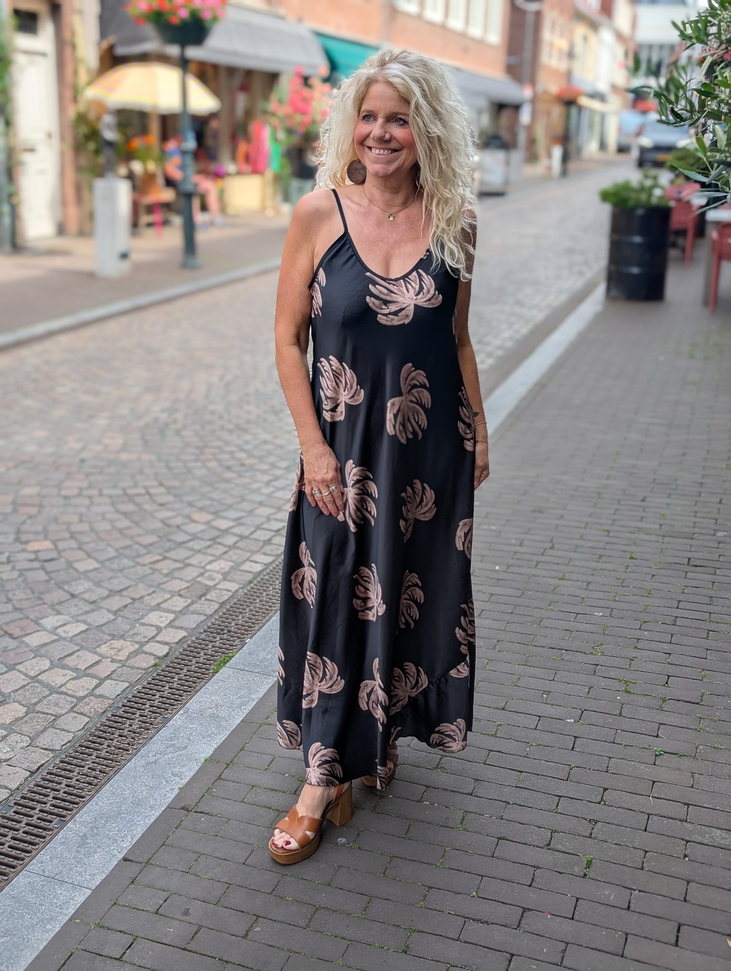Mona palmboom jurk - Antraciet / taupe