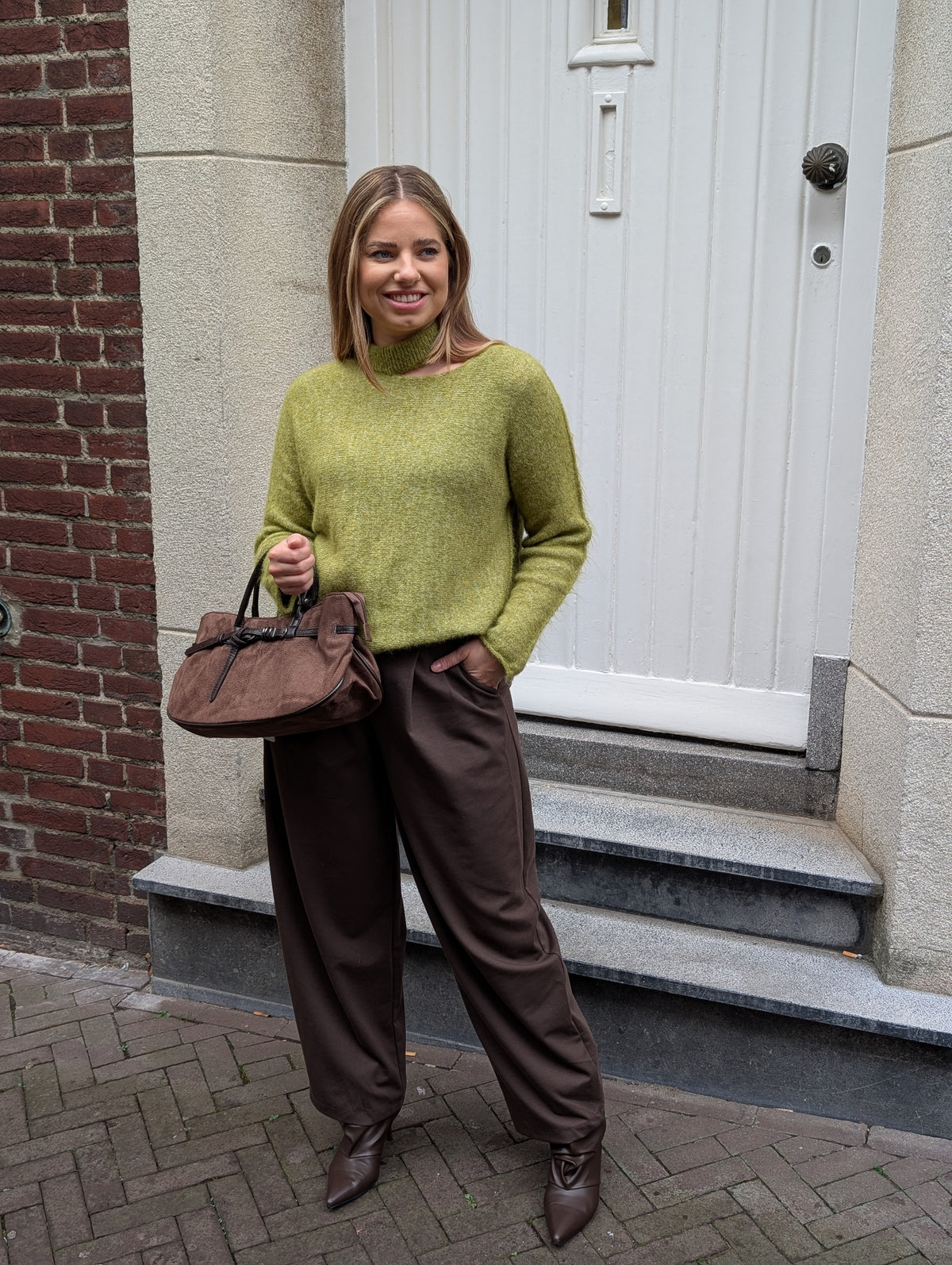 Maria off sholder trui - Pistache