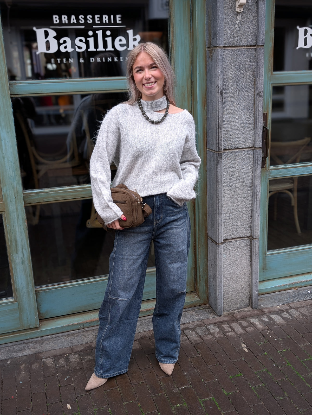 Maria off sholder trui - Licht grijs