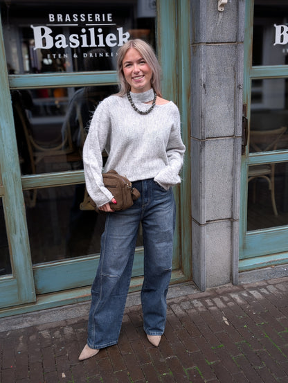 Maria off sholder trui - Licht grijs