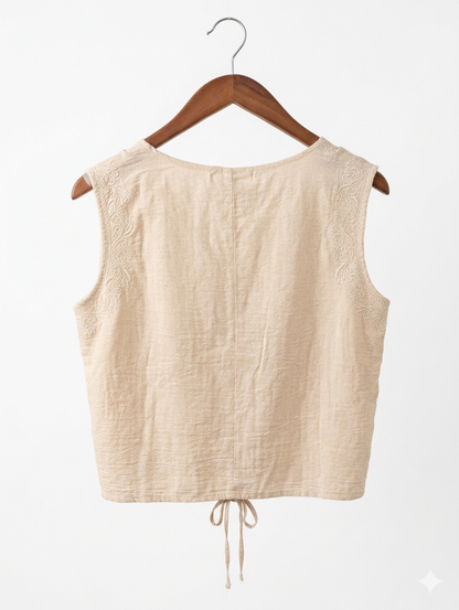 Luna Azure Embroidered Vest – Oatmeal