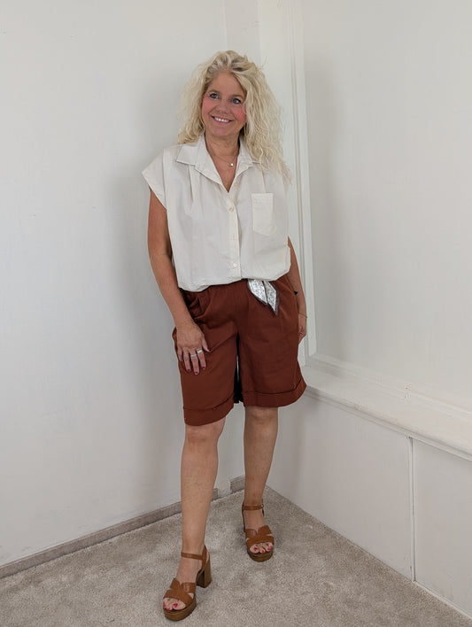 Katoenen scarf short - Brique
