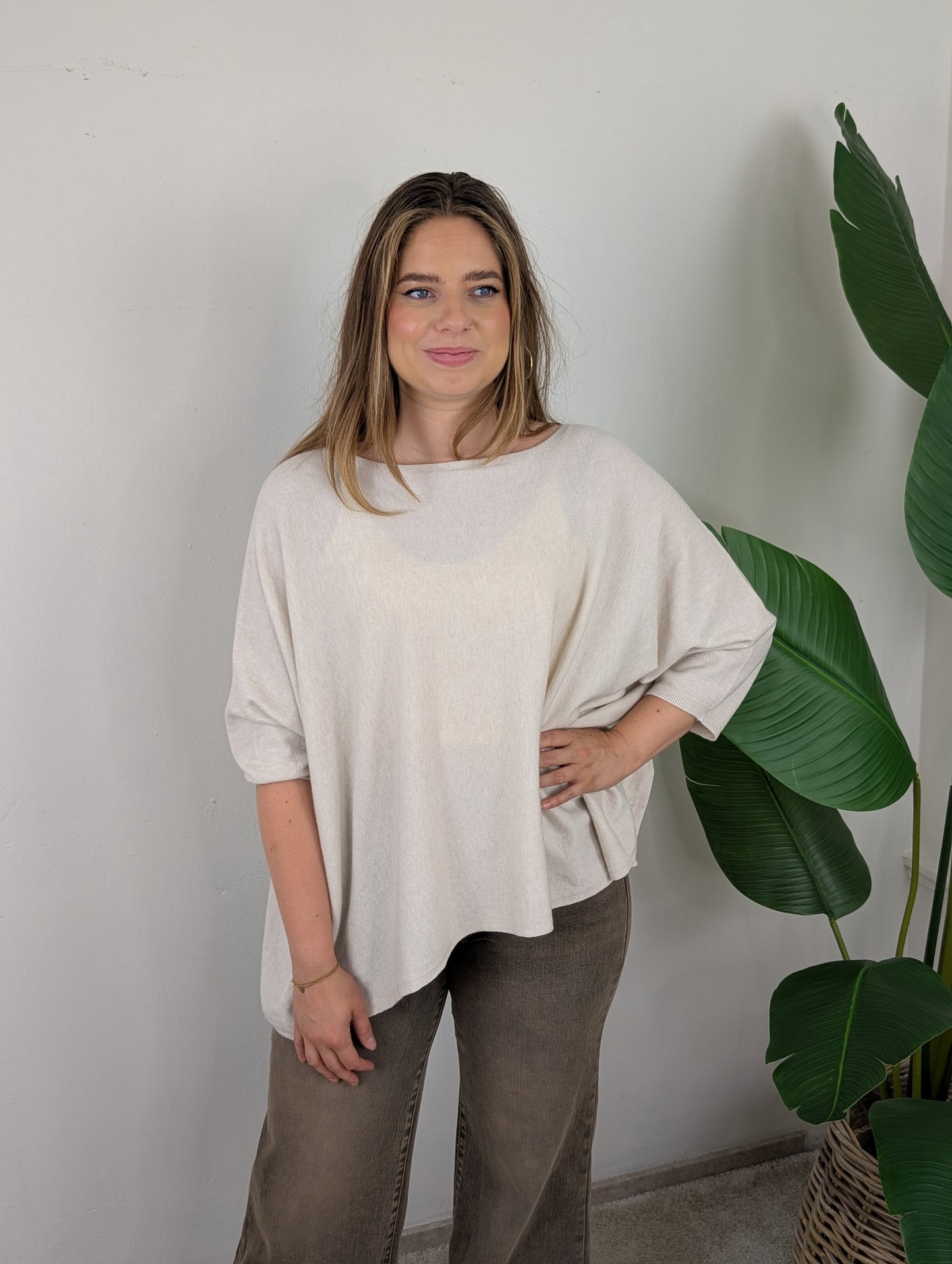 Oversized basis vleermuis trui - Beige
