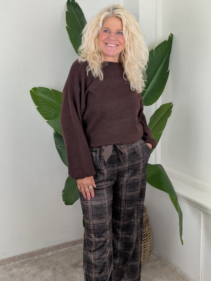 Sandra trui met elastiek onderin - Bruin