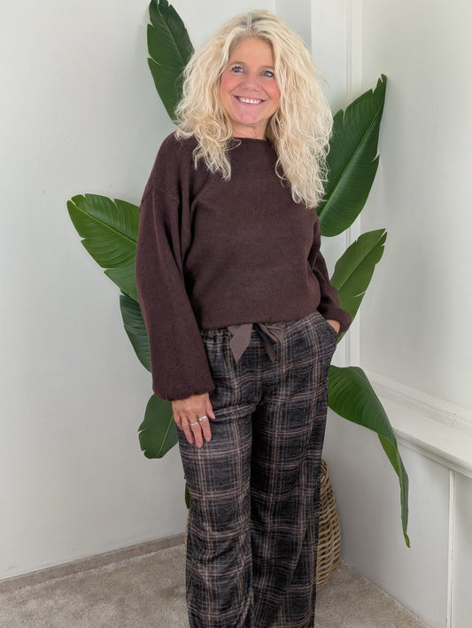 Sandra trui met elastiek onderin - Bruin