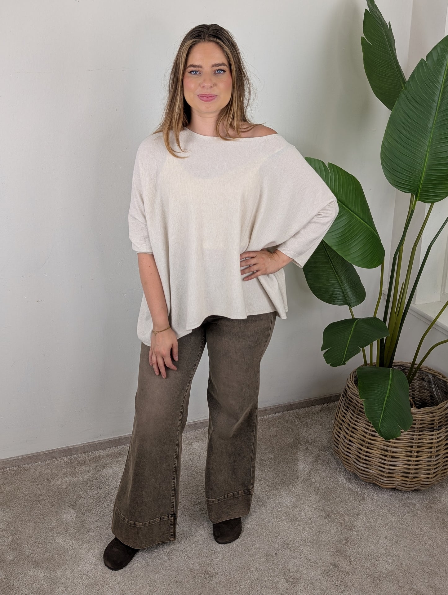Oversized basis vleermuis trui - Beige