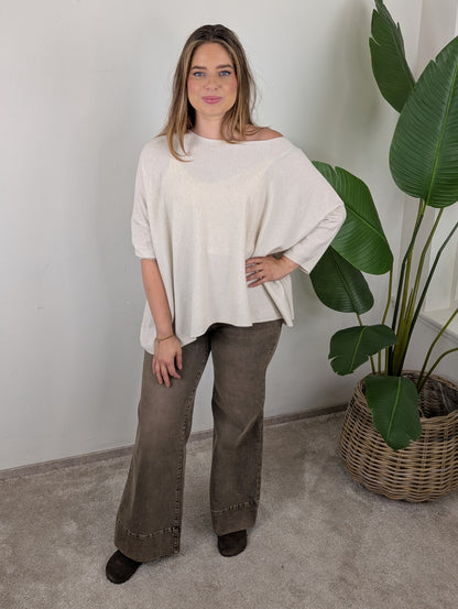 Oversized basis vleermuis trui - Beige