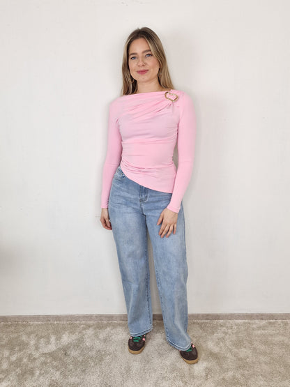 Kath top met gouden gesp - Pink