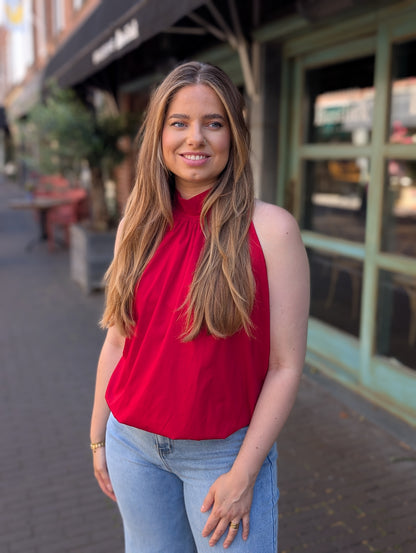 Halter ballon top met strik - Rood