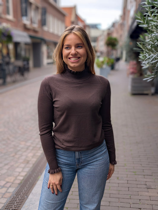 Maaike ruffle coltrui - Donkerbruin