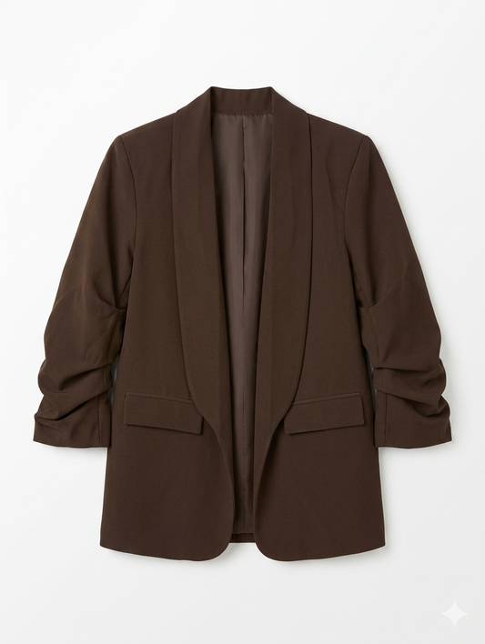 Ruched Sleeve Blazer - Donkerbruin