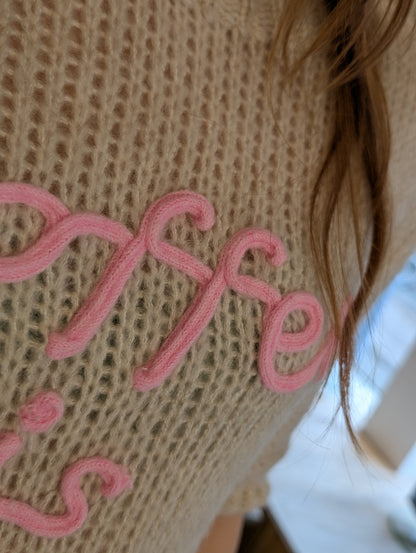 Coffee is colling trui - creme /roze