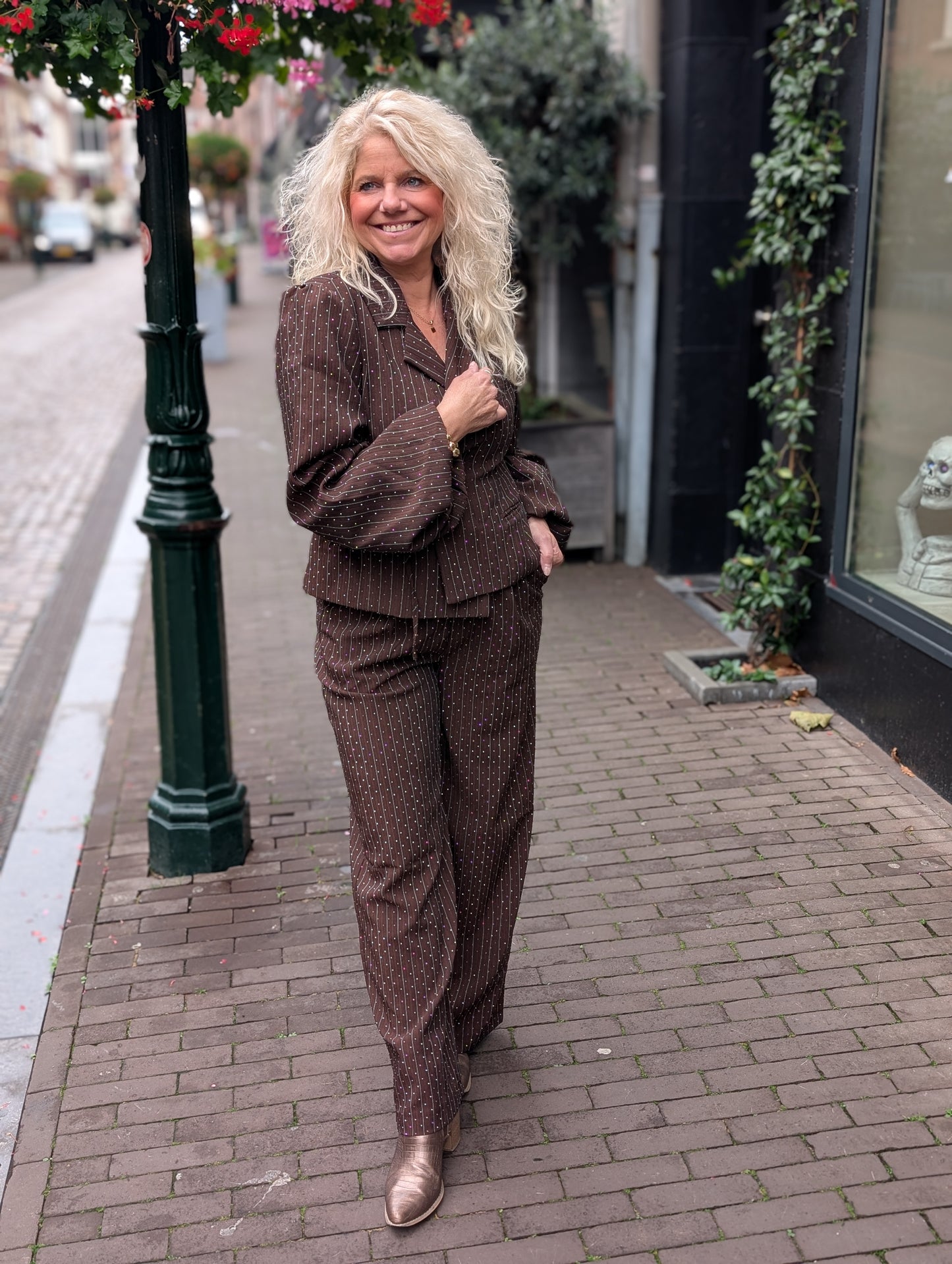 Gestreepte glitter overslag blazer Rowen - Bruin