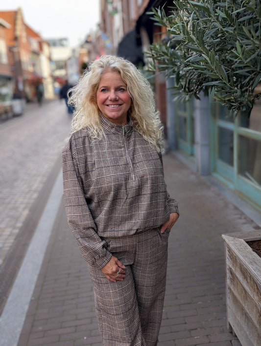 Bolu ruit bomber trui - Taupe / bruin