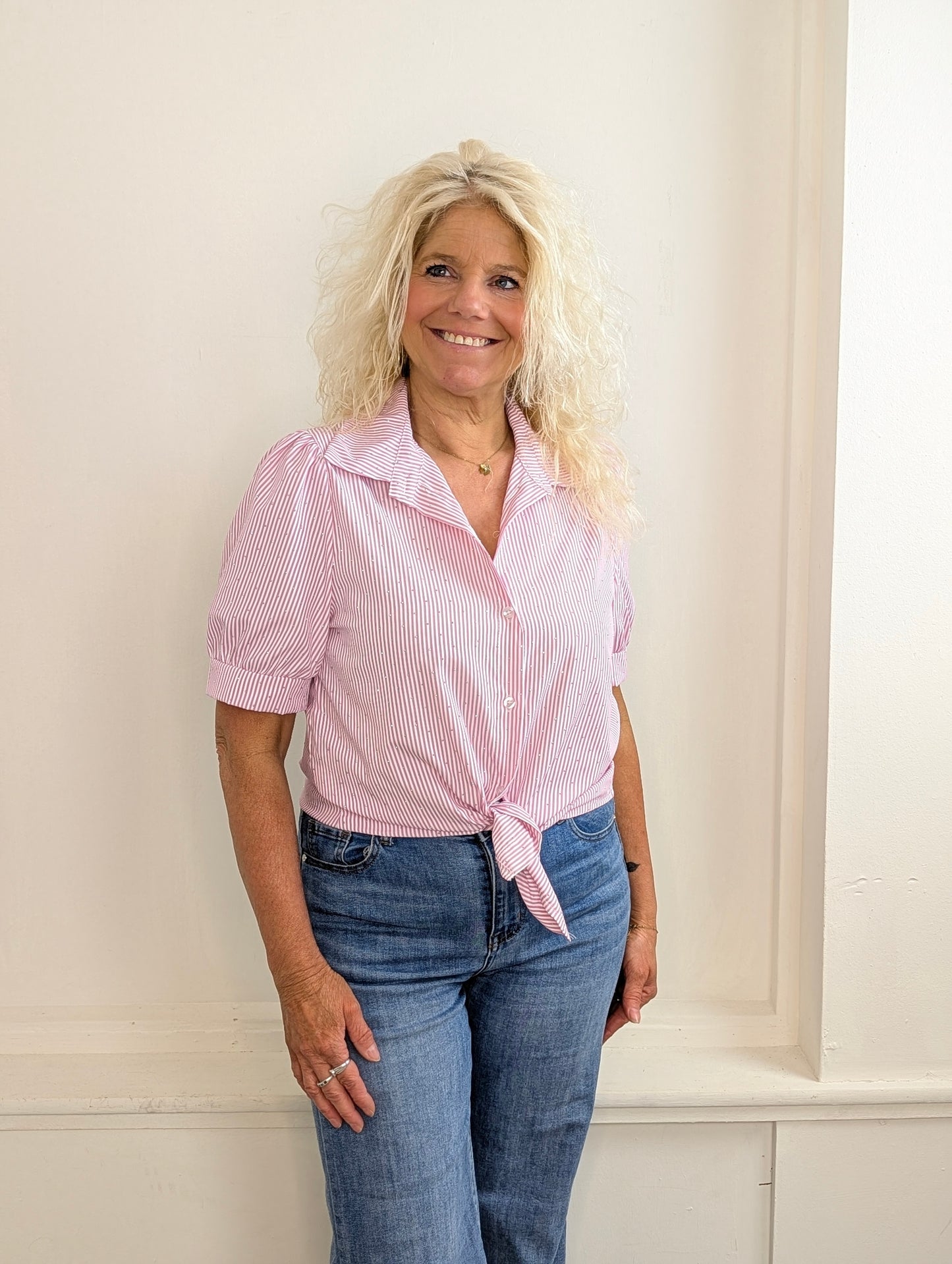 Shimmer & Stripes Blouse - Roze