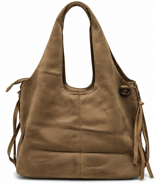 Zwarte suède-look schoudertas met studs - Mocca