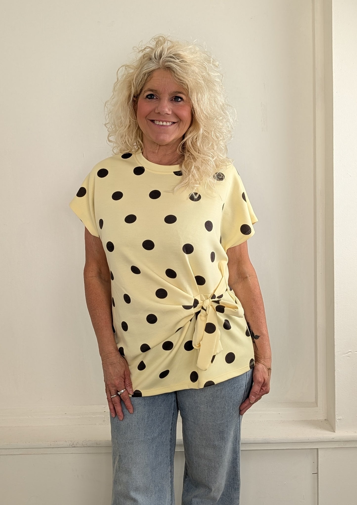 Saly polkadot strik shirt - Geel/ bruin