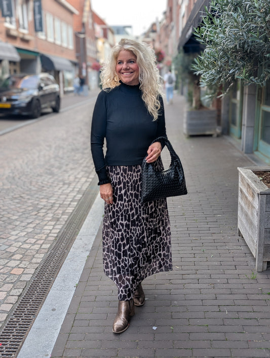 Liza plise rok - Zwart/ creme panter