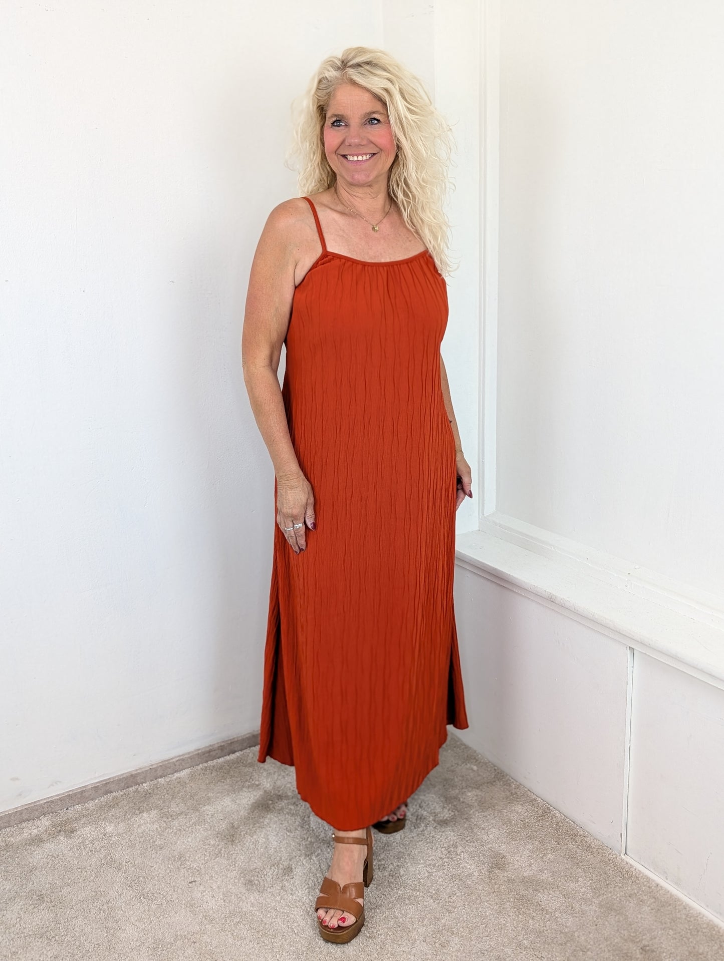 Golden hour crincle maxi dress - Brique