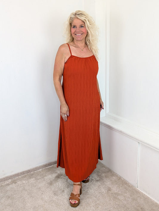 Golden hour crincle maxi dress - Brique