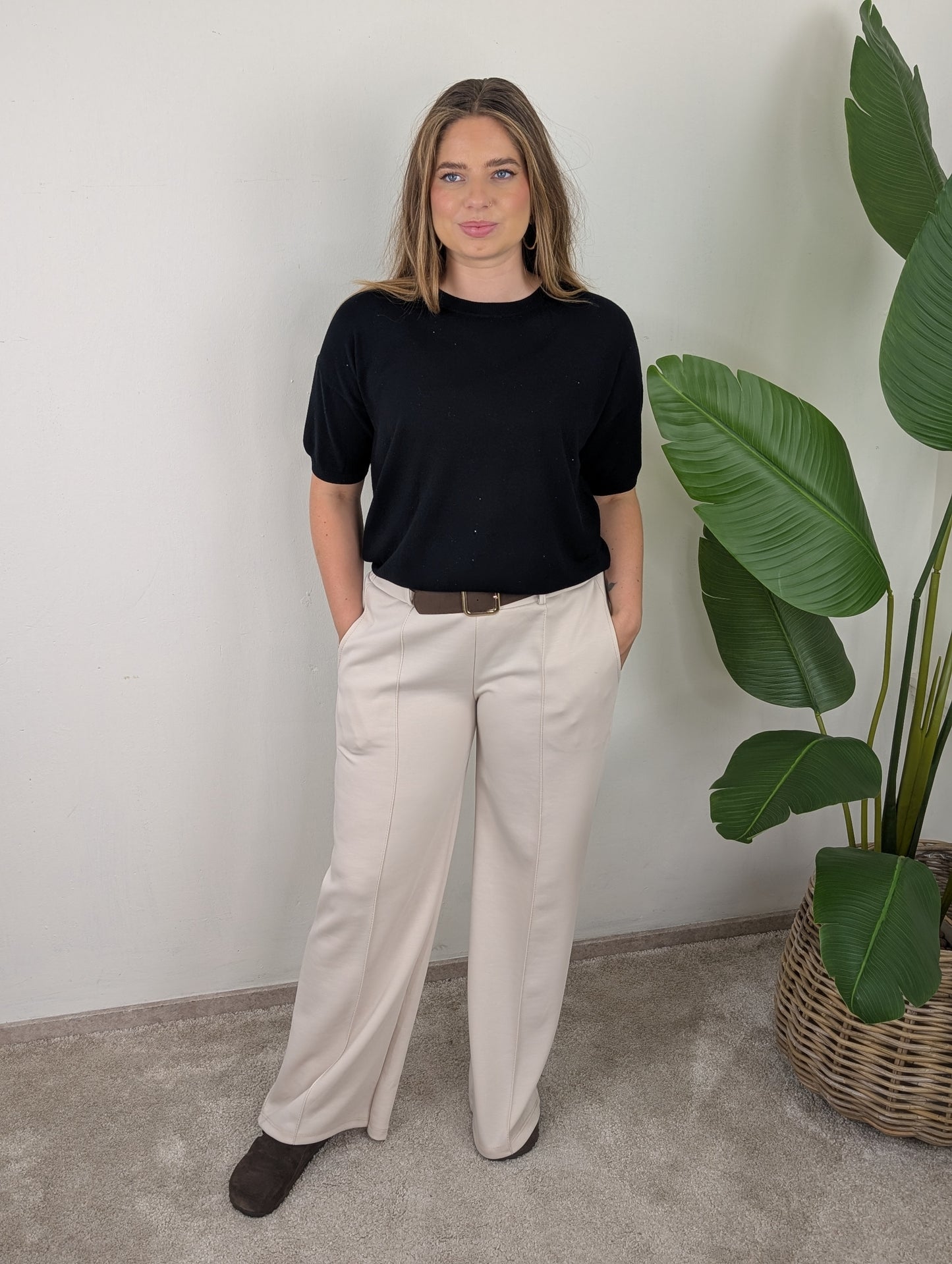 Bayli chic comfort Broek met Riem - Ecru