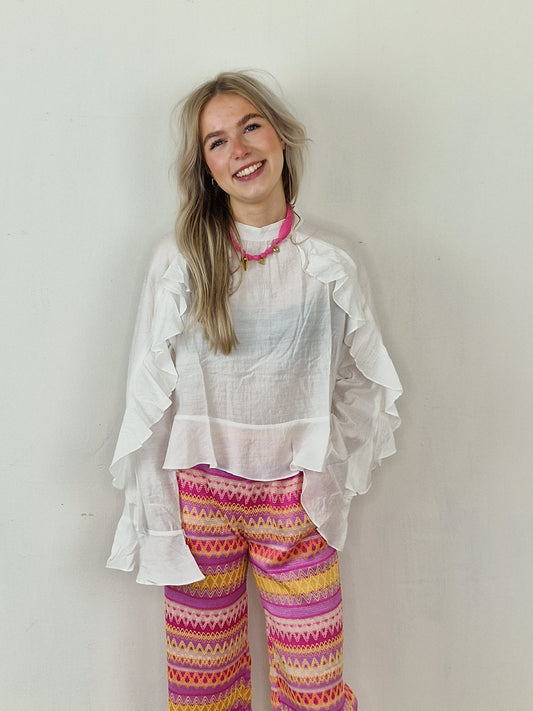 July korte ruffle blouse - Wit