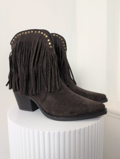 Laarzen met gouden studs en franjes - Bruin